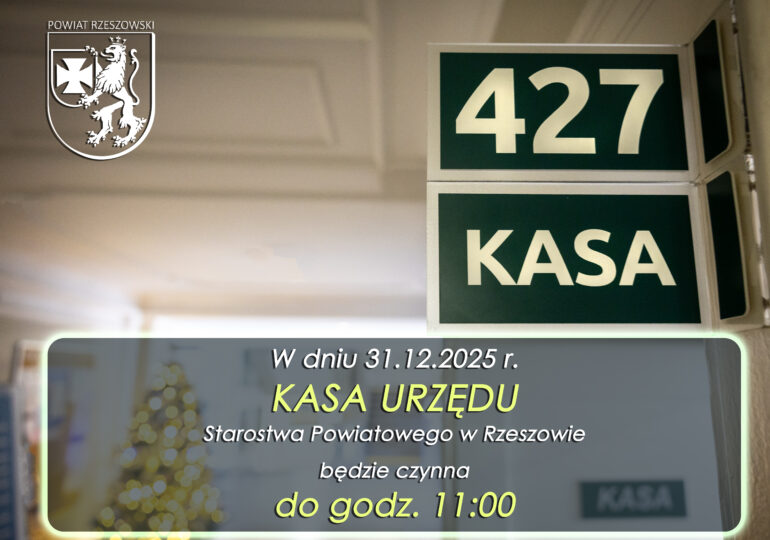 Godziny otwarcia kasy urzędu 31.12.2025 r.