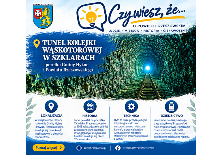 TUNEL KOLEJKI WĄSKOTOROWEJ W SZKLARACH – perełka Gminy Hyżne i Powiatu Rzeszowskiego
